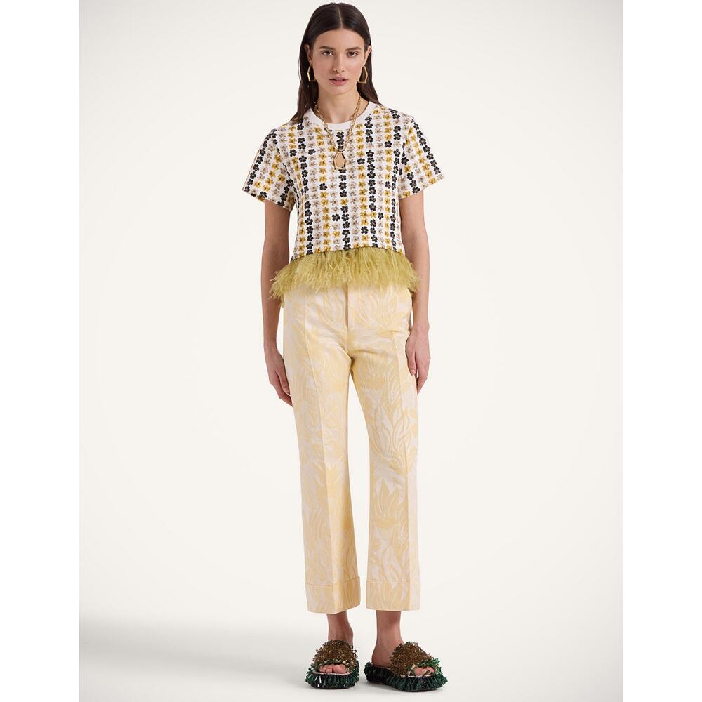 La Double J HENDRIX Jacquard Cropped Pants in Iris Yellow Size S NWOT $830